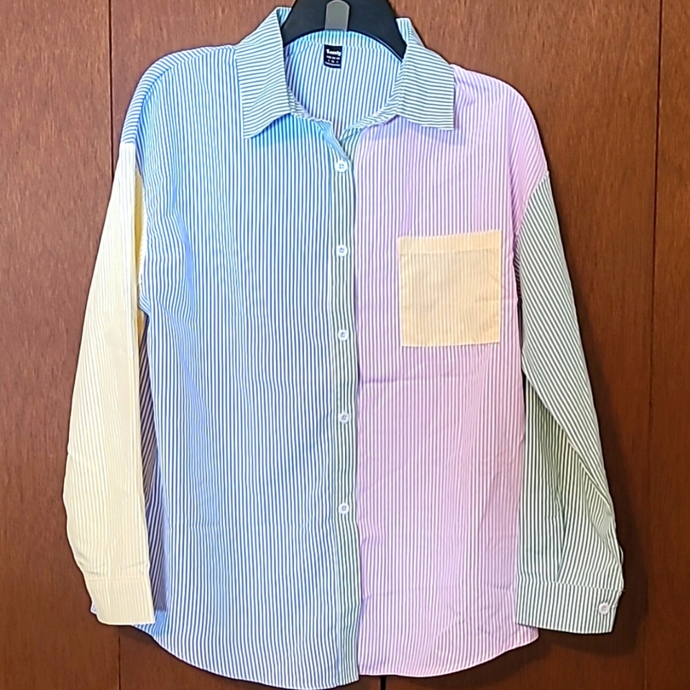 Leasty multi colored stripe button up shirt Sz S